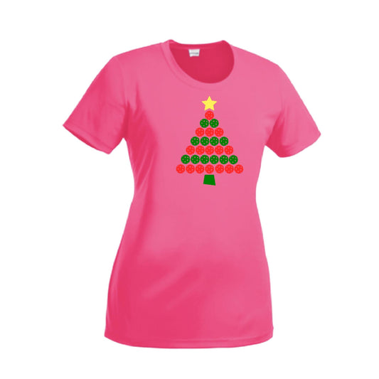 Christmas Tree | Women’s Short Sleeve Crewneck Pickleball Performance T-Shirts | 100% Polyester