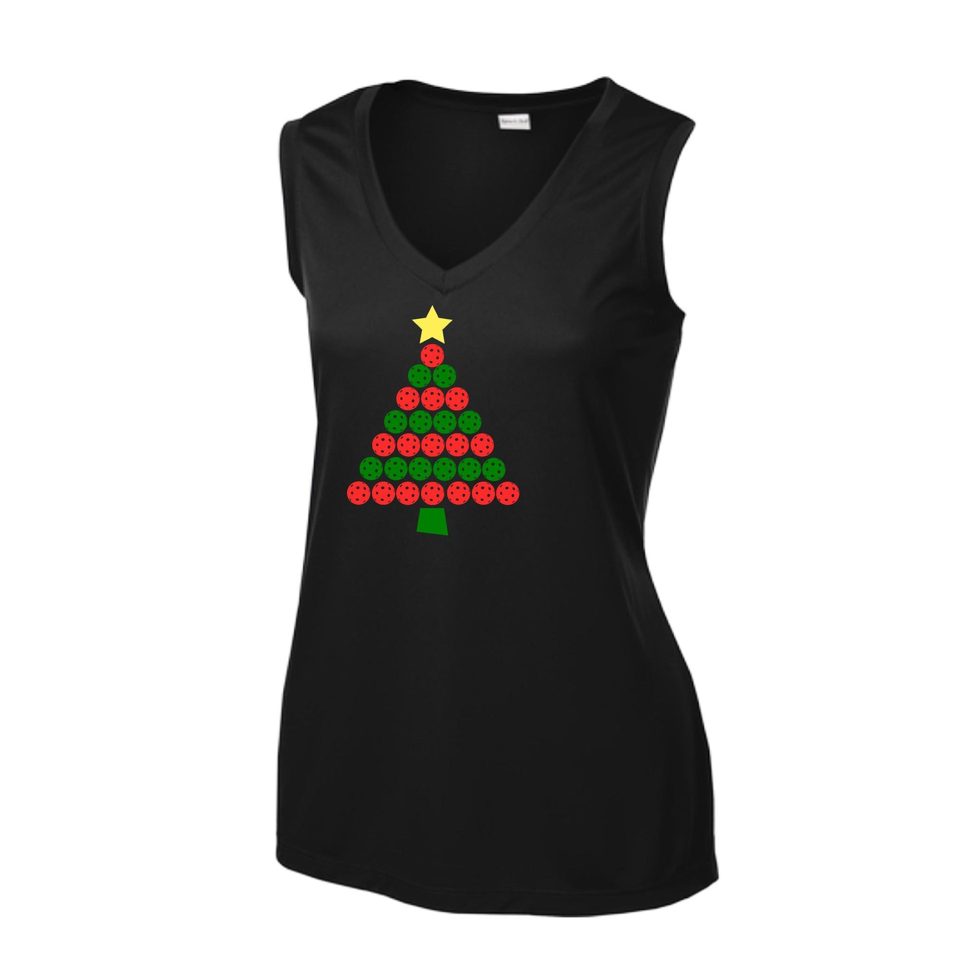 Christmas Tree | Women’s Sleeveless Pickleball Performance T-Shirt | 100% Polyester