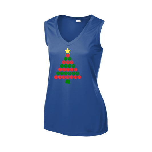 Christmas Tree | Women’s Sleeveless Pickleball Performance T-Shirt | 100% Polyester