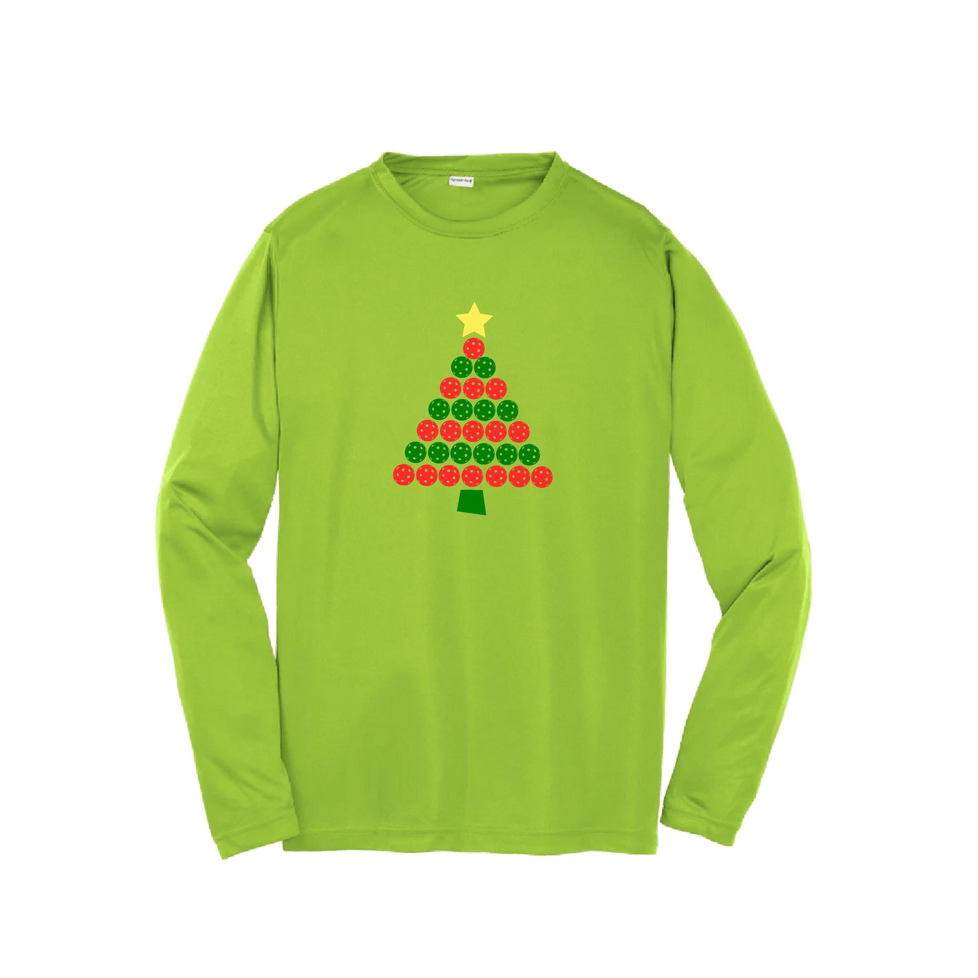 Christmas Tree | Youth Long Sleeve Pickleball Performance T-Shirts | 100% Polyester