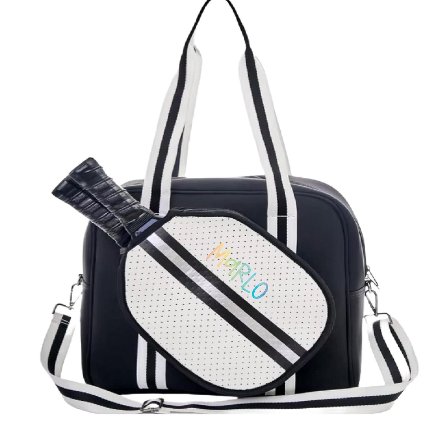 "Classy" Black and White Pickleball Bag (Free Personalization) | Pickleball Sports Bag | Medium Size Court Bag