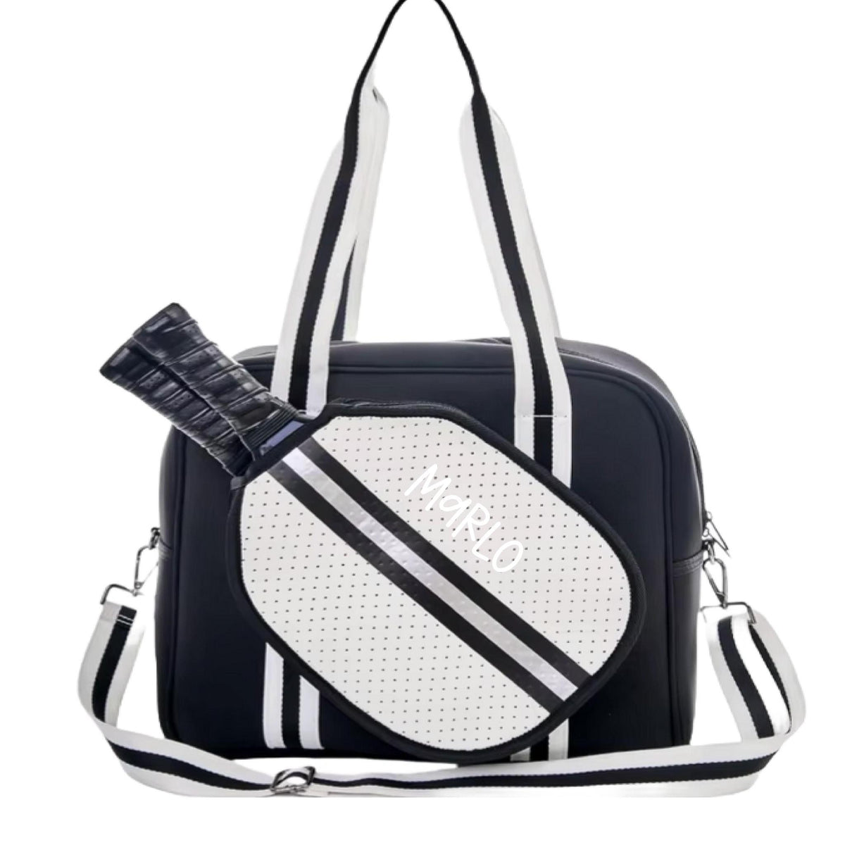 "Classy" Black and White Pickleball Bag (Free Personalization) | Pickleball Sports Bag | Medium Size Court Bag
