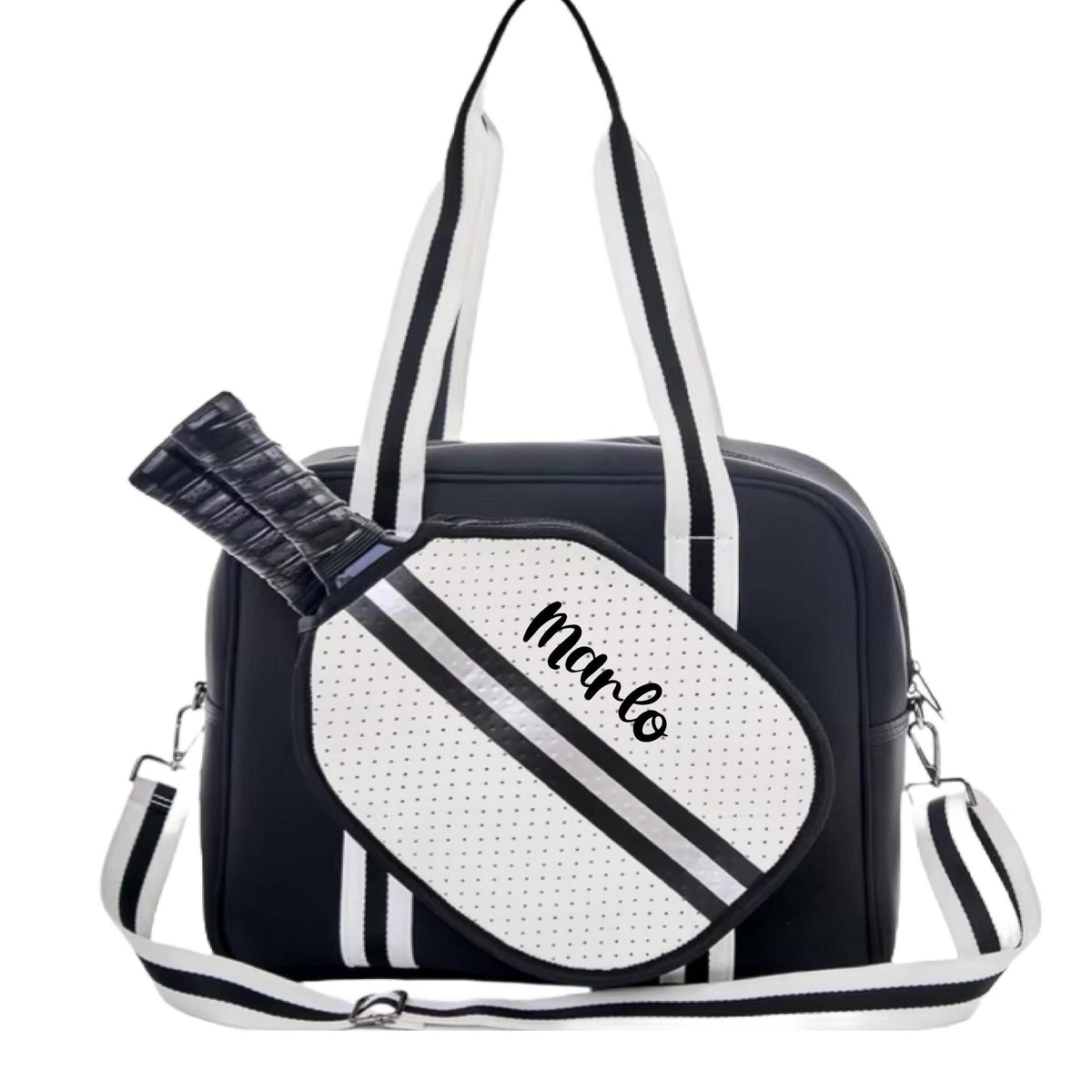 "Classy" Black and White Pickleball Bag (Free Personalization) | Pickleball Sports Bag | Medium Size Court Bag