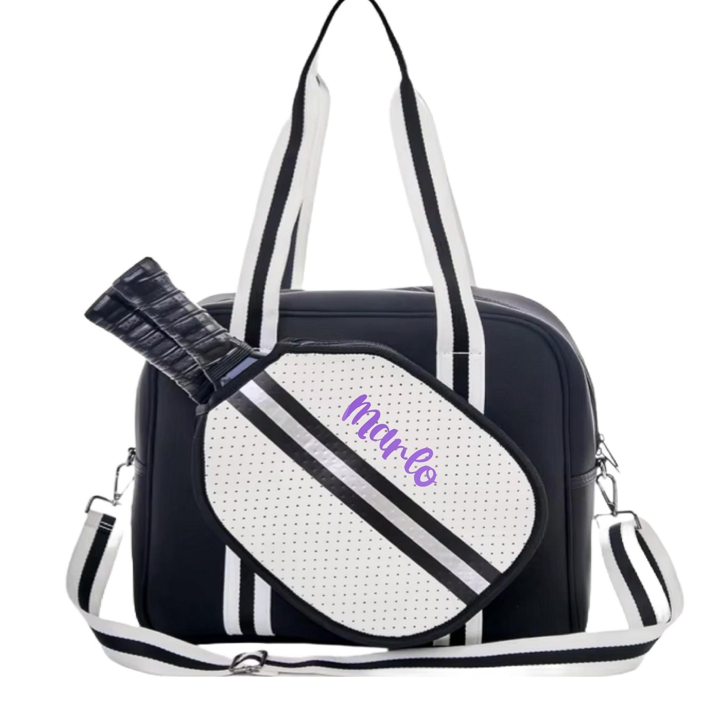 "Classy" Black and White Pickleball Bag (Free Personalization) | Pickleball Sports Bag | Medium Size Court Bag