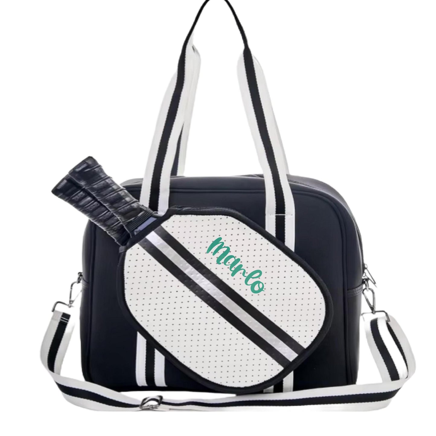"Classy" Black and White Pickleball Bag (Free Personalization) | Pickleball Sports Bag | Medium Size Court Bag