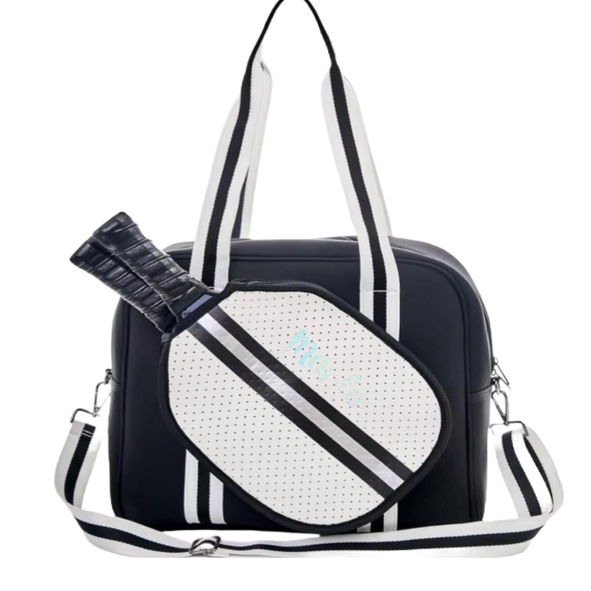 "Classy" Black and White Pickleball Bag (Free Personalization) | Pickleball Sports Bag | Medium Size Court Bag