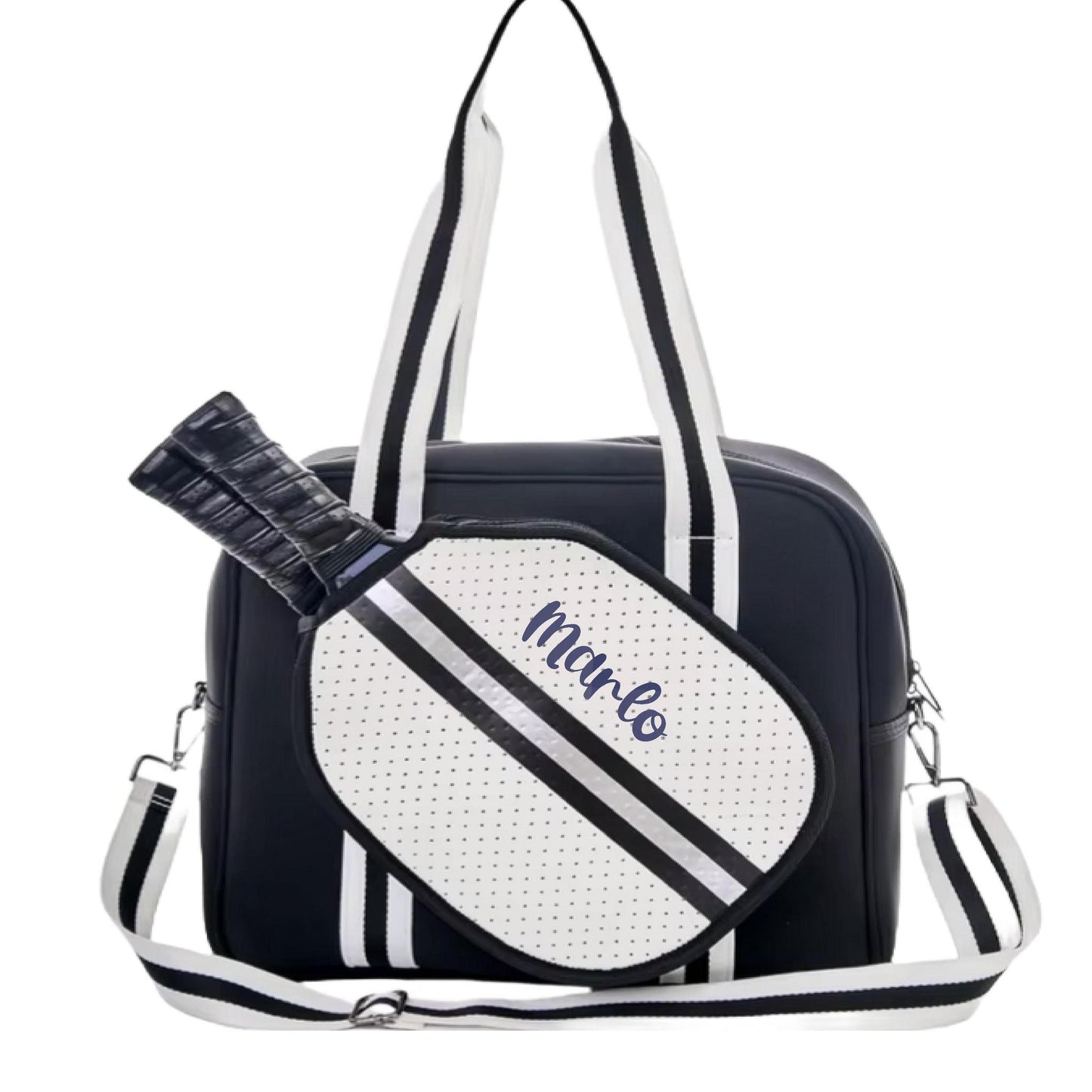 "Classy" Black and White Pickleball Bag (Free Personalization) | Pickleball Sports Bag | Medium Size Court Bag