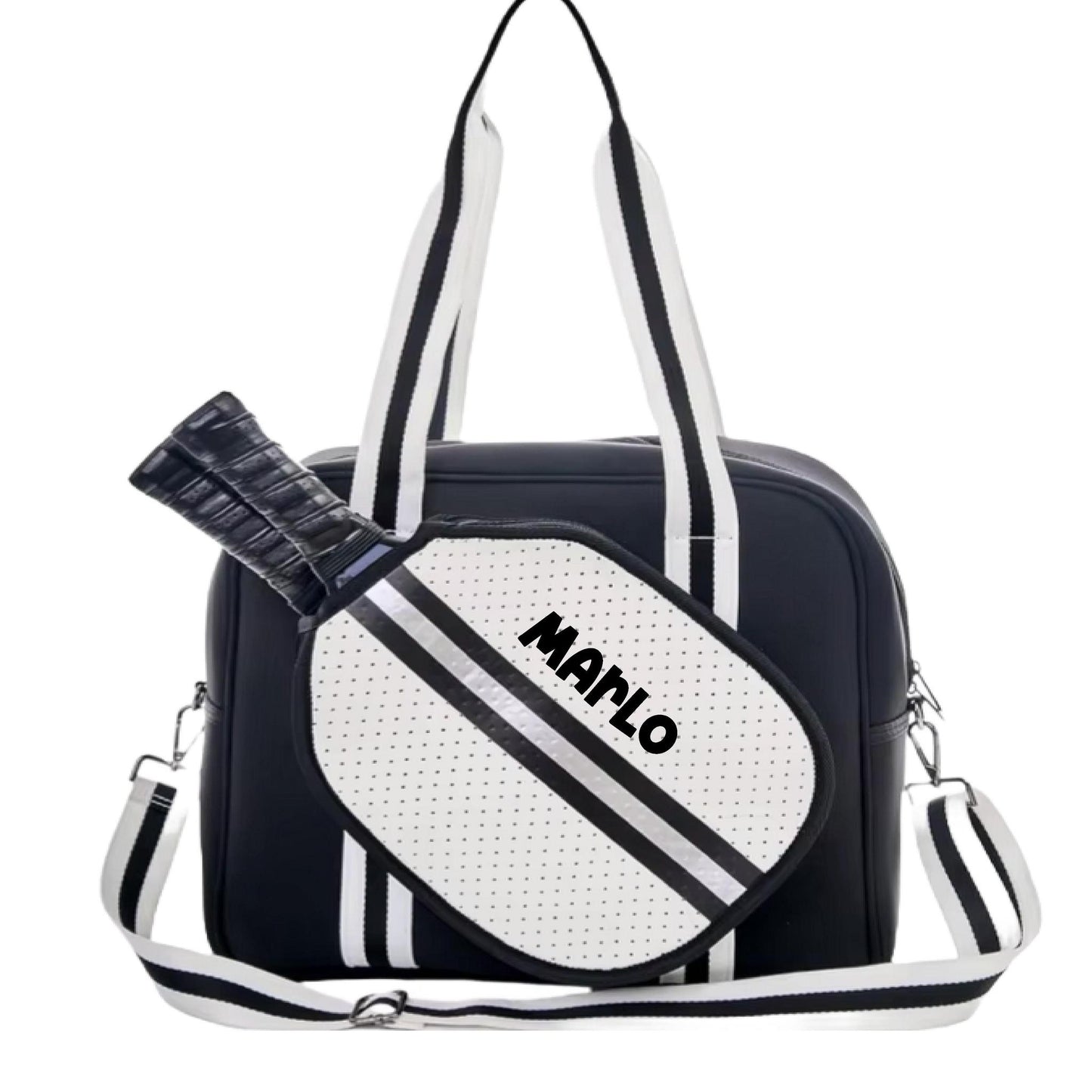 "Classy" Black and White Pickleball Bag (Free Personalization) | Pickleball Sports Bag | Medium Size Court Bag