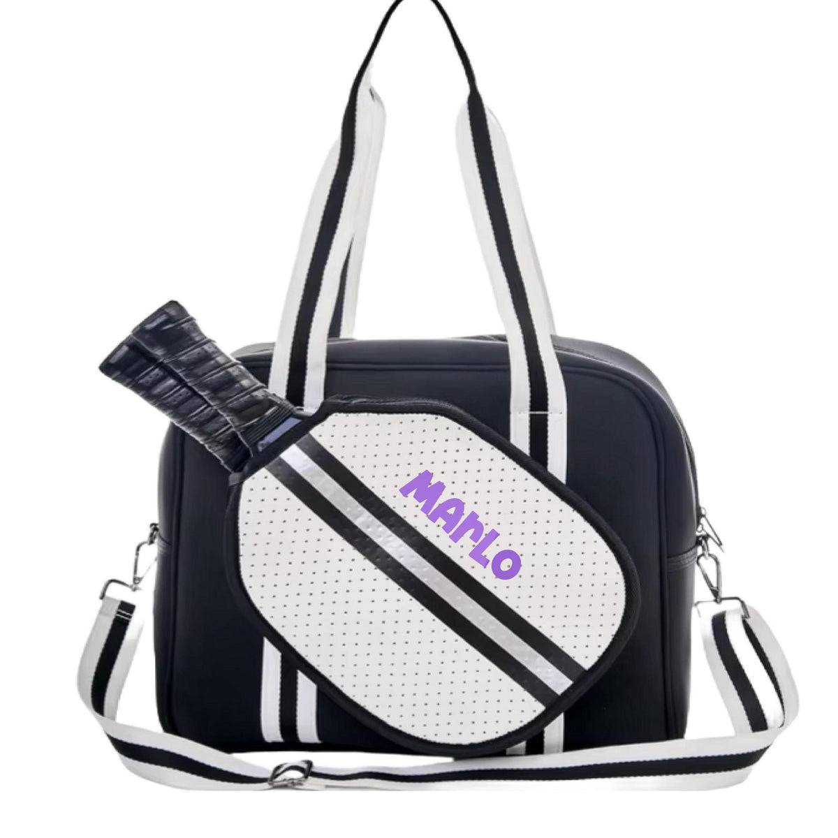 "Classy" Black and White Pickleball Bag (Free Personalization) | Pickleball Sports Bag | Medium Size Court Bag