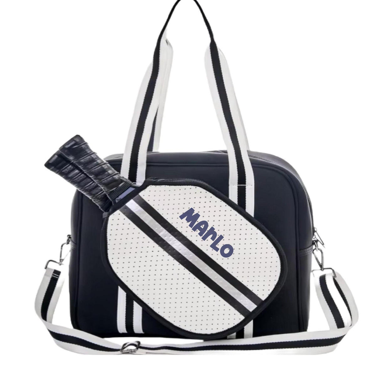 "Classy" Black and White Pickleball Bag (Free Personalization) | Pickleball Sports Bag | Medium Size Court Bag
