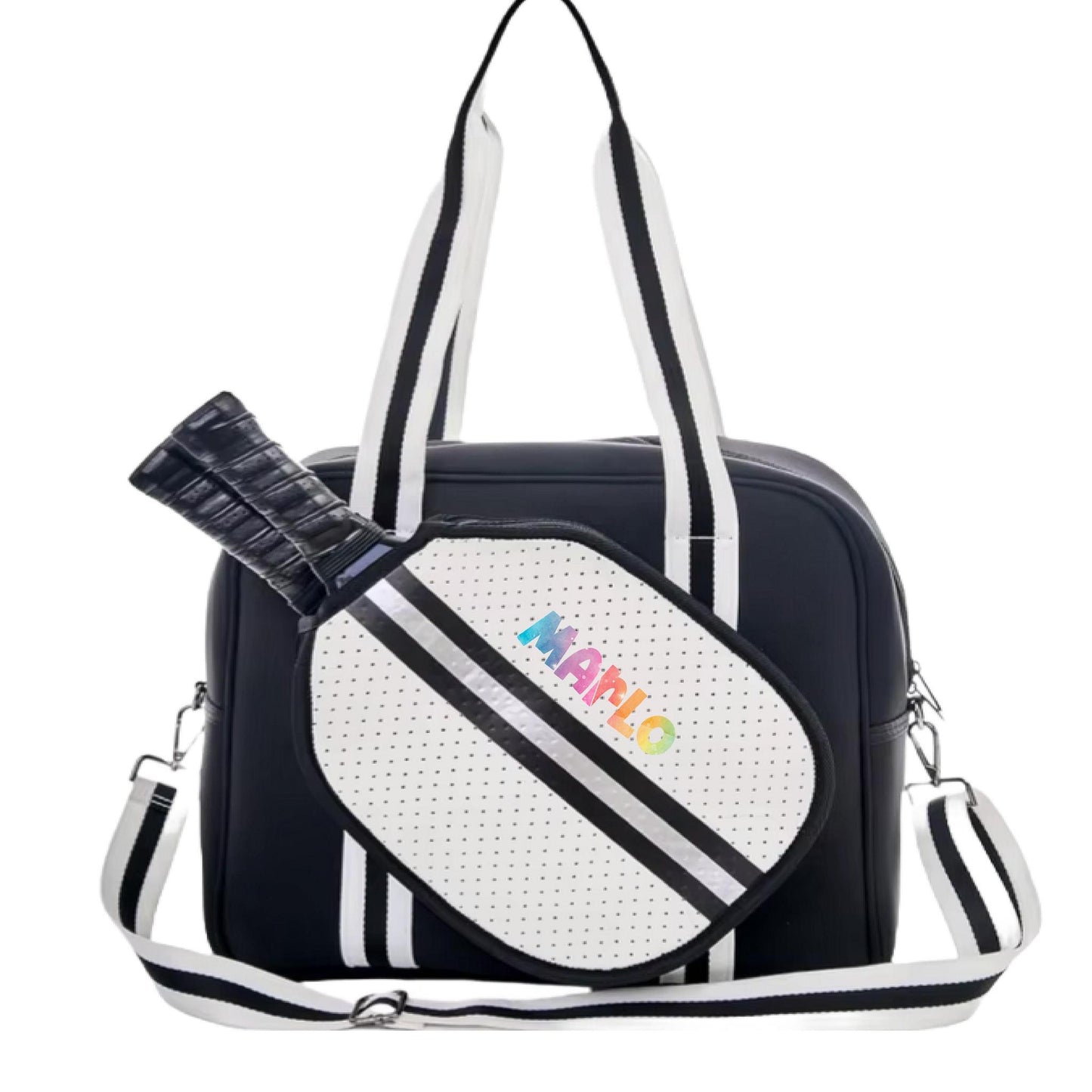 "Classy" Black and White Pickleball Bag (Free Personalization) | Pickleball Sports Bag | Medium Size Court Bag