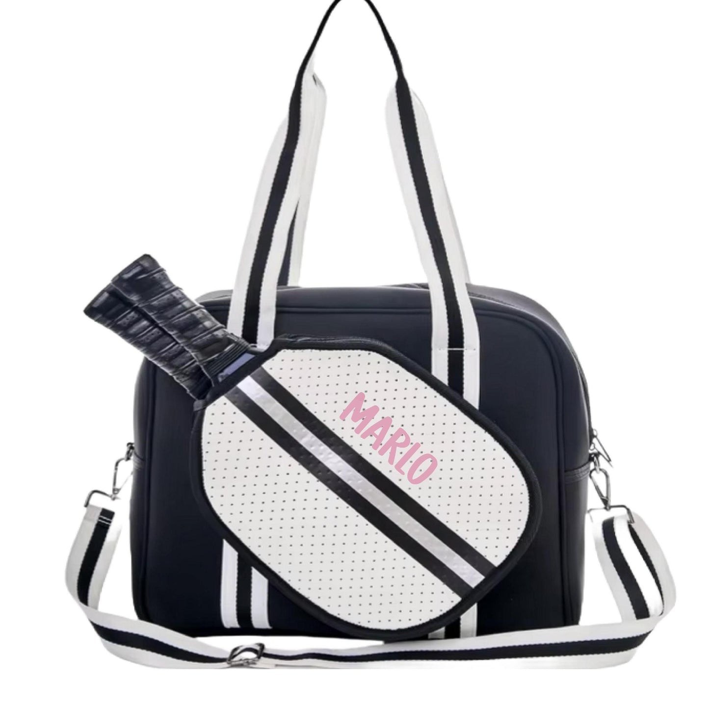 "Classy" Black and White Pickleball Bag (Free Personalization) | Pickleball Sports Bag | Medium Size Court Bag
