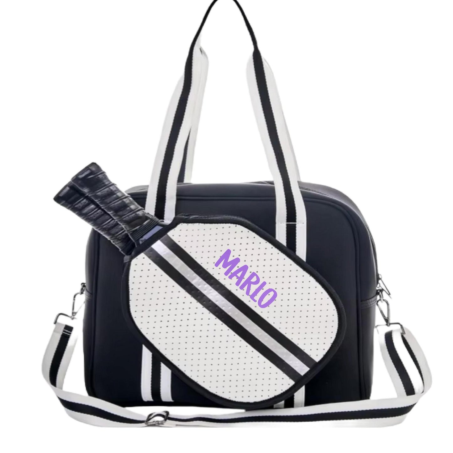 "Classy" Black and White Pickleball Bag (Free Personalization) | Pickleball Sports Bag | Medium Size Court Bag
