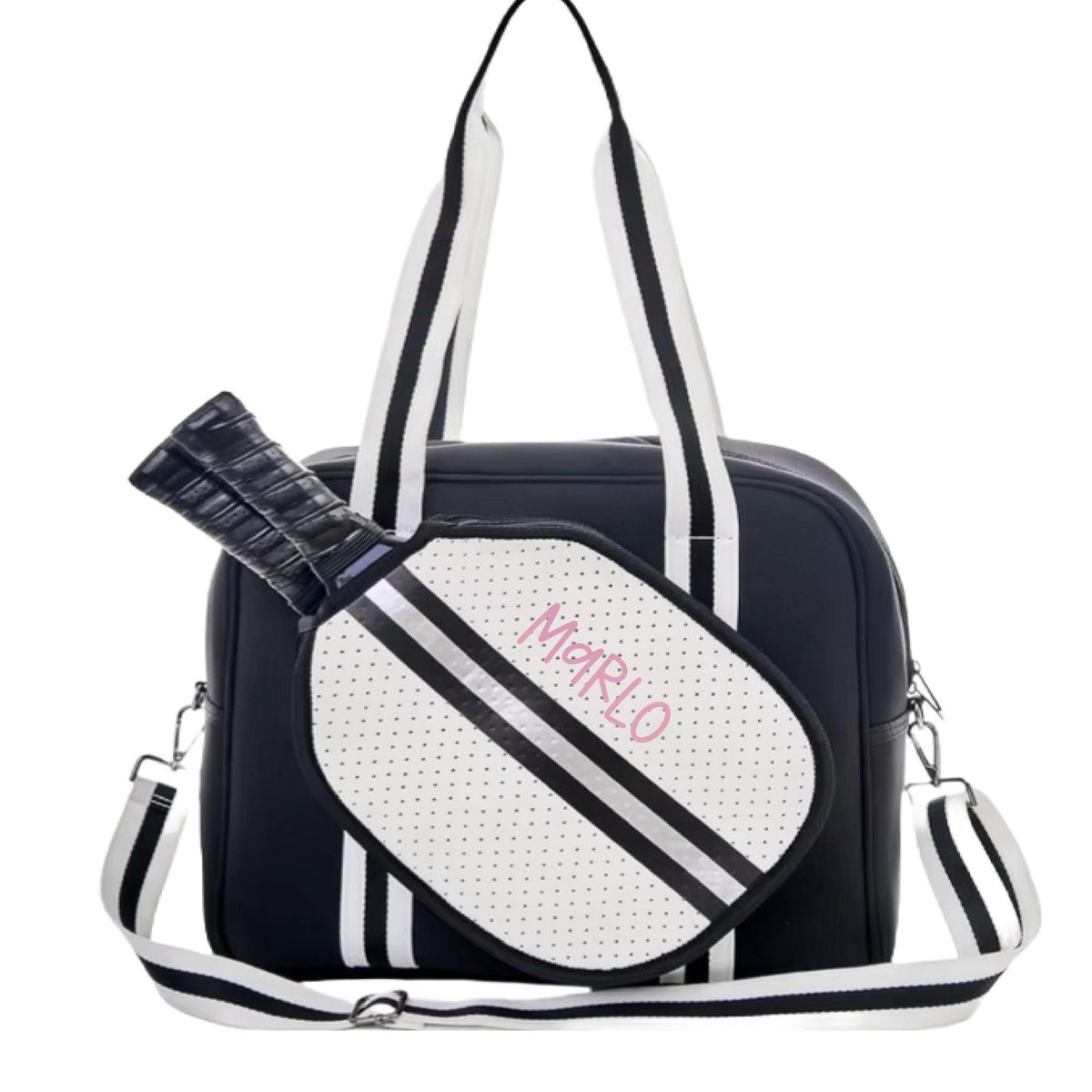 "Classy" Black and White Pickleball Bag (Free Personalization) | Pickleball Sports Bag | Medium Size Court Bag