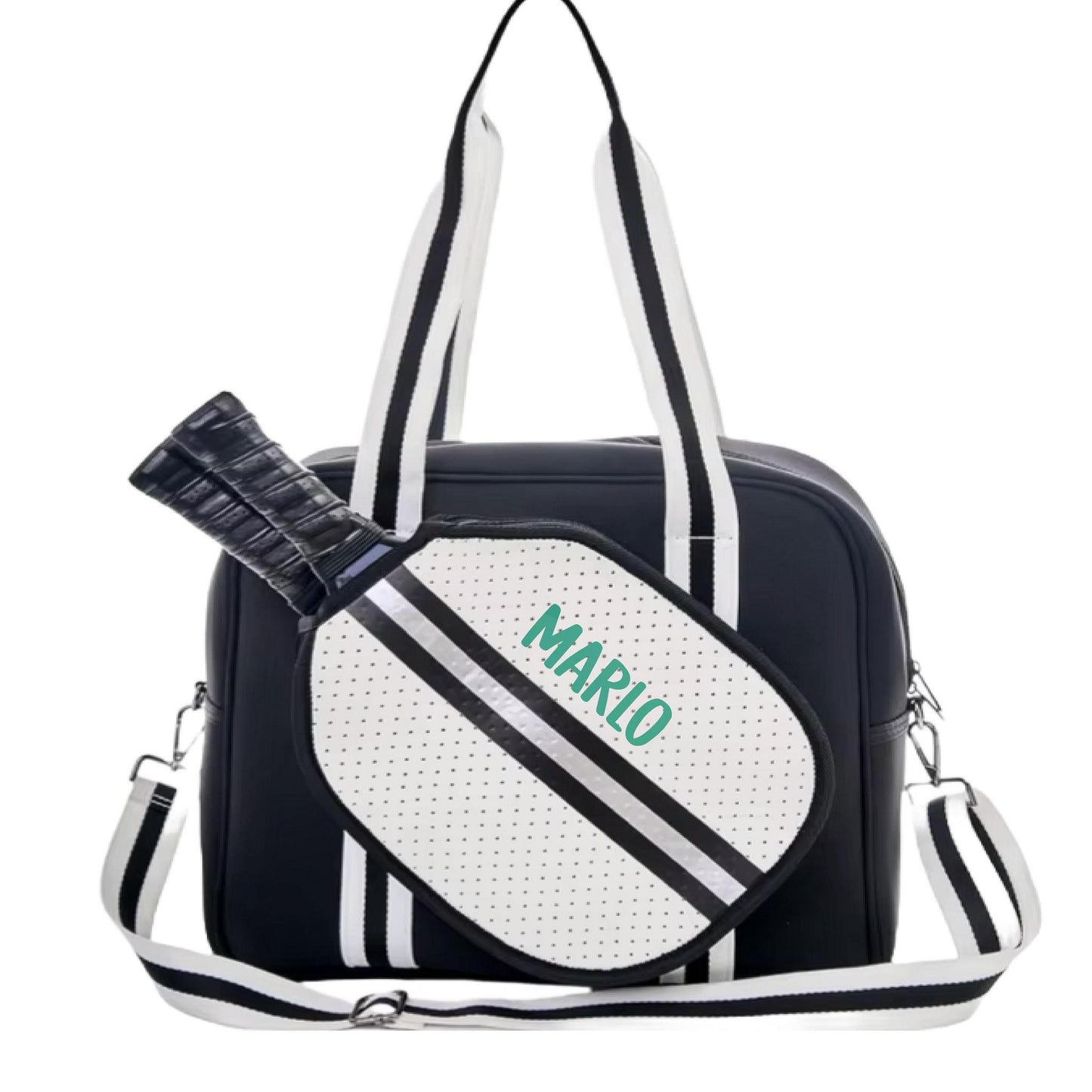 "Classy" Black and White Pickleball Bag (Free Personalization) | Pickleball Sports Bag | Medium Size Court Bag