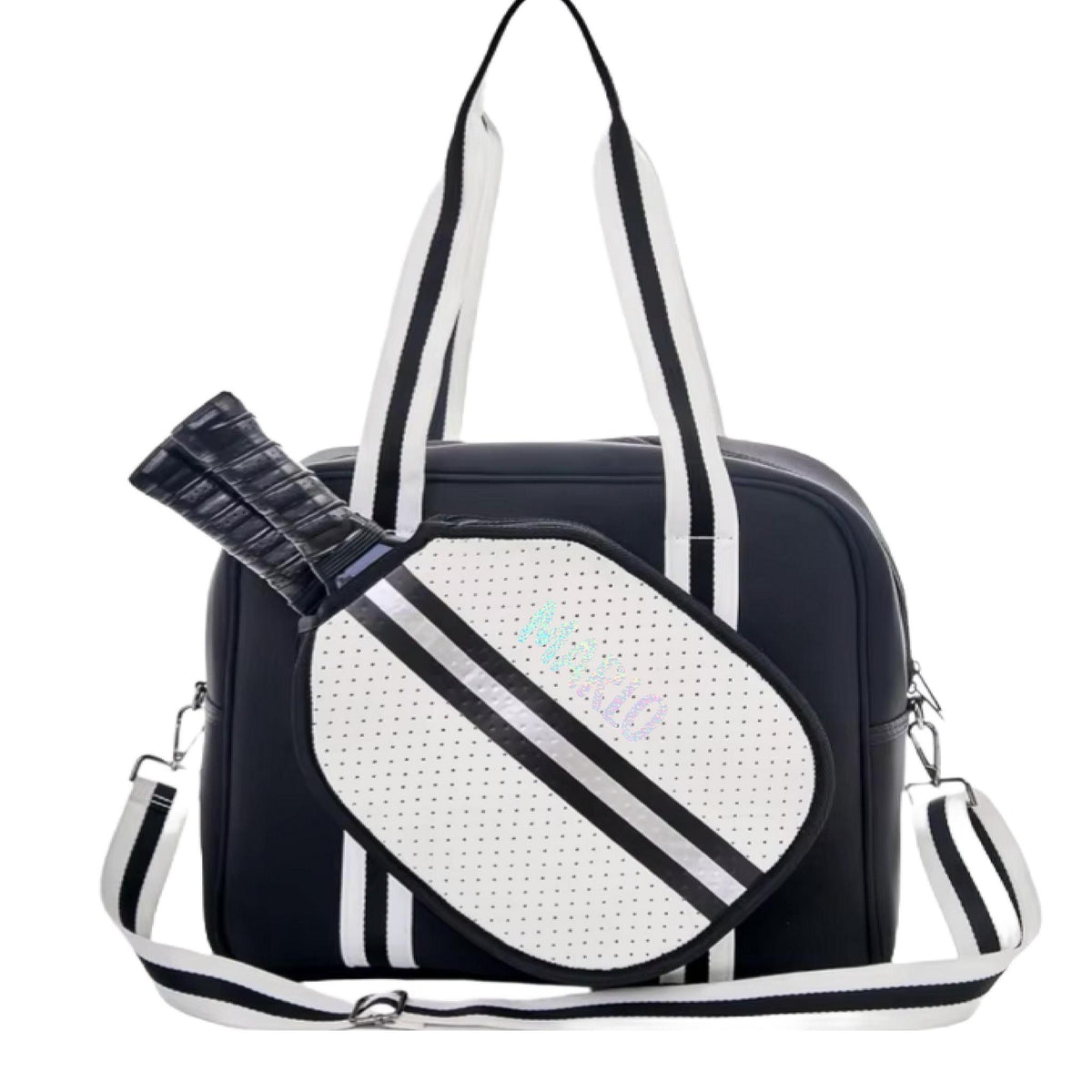 "Classy" Black and White Pickleball Bag (Free Personalization) | Pickleball Sports Bag | Medium Size Court Bag