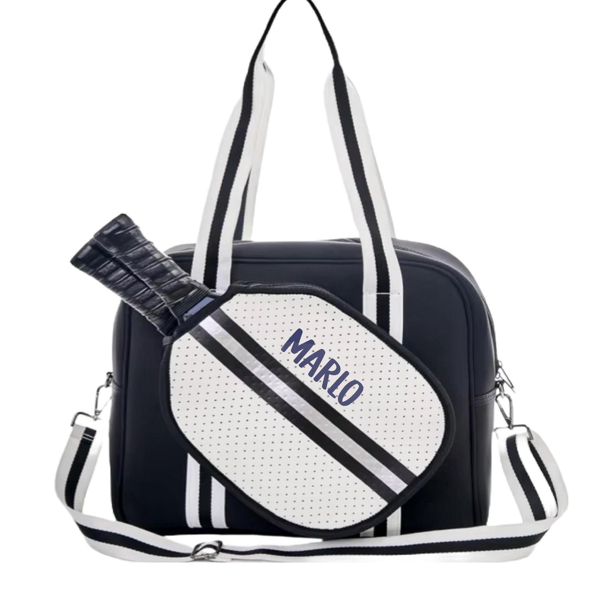 "Classy" Black and White Pickleball Bag (Free Personalization) | Pickleball Sports Bag | Medium Size Court Bag