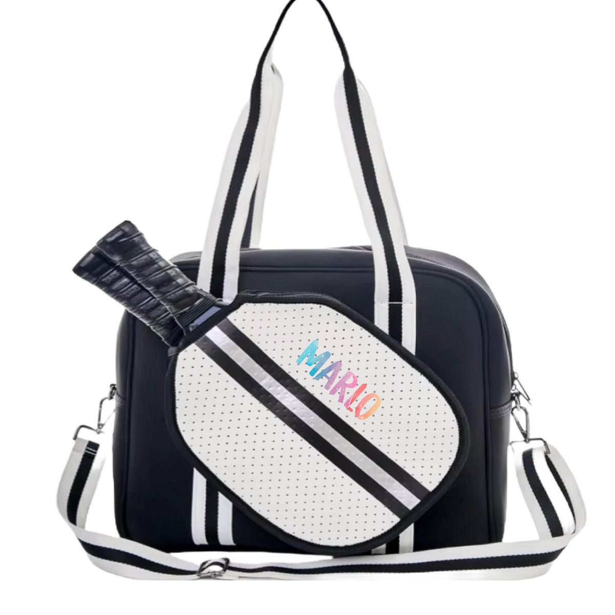 "Classy" Black and White Pickleball Bag (Free Personalization) | Pickleball Sports Bag | Medium Size Court Bag