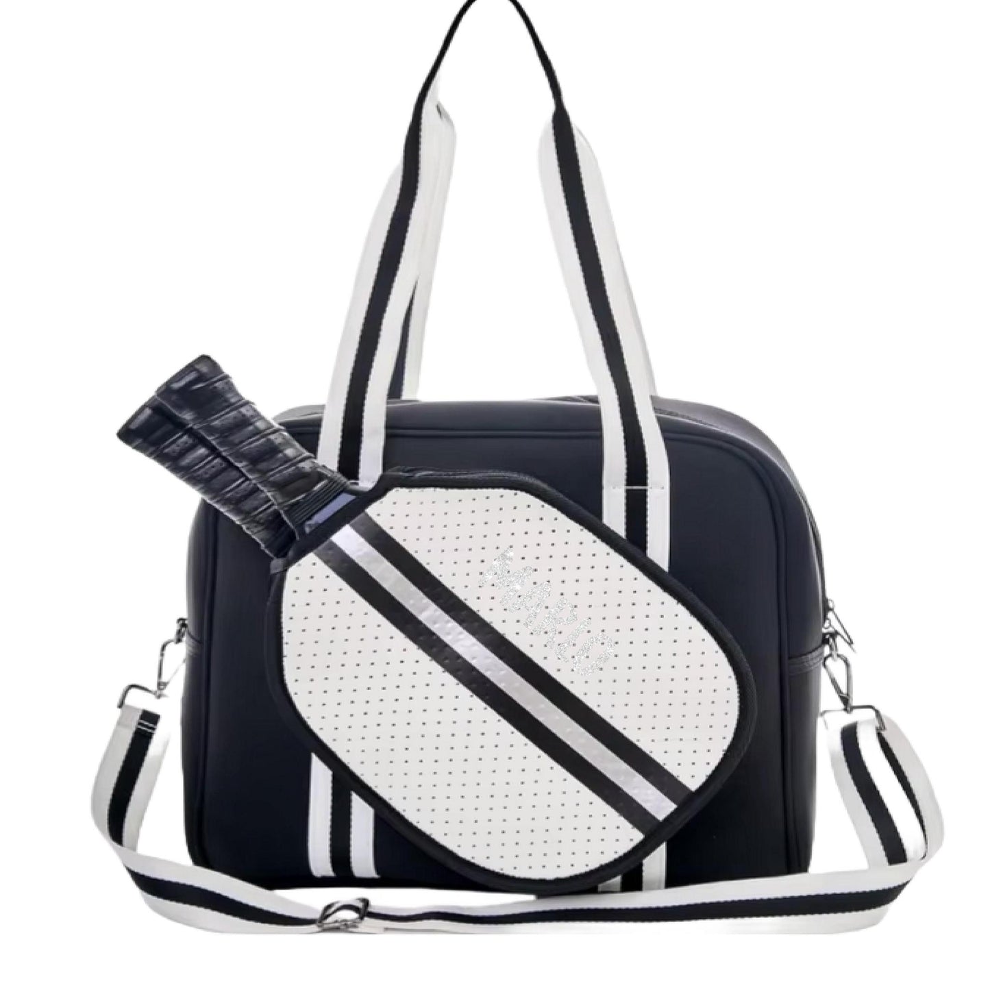 "Classy" Black and White Pickleball Bag (Free Personalization) | Pickleball Sports Bag | Medium Size Court Bag