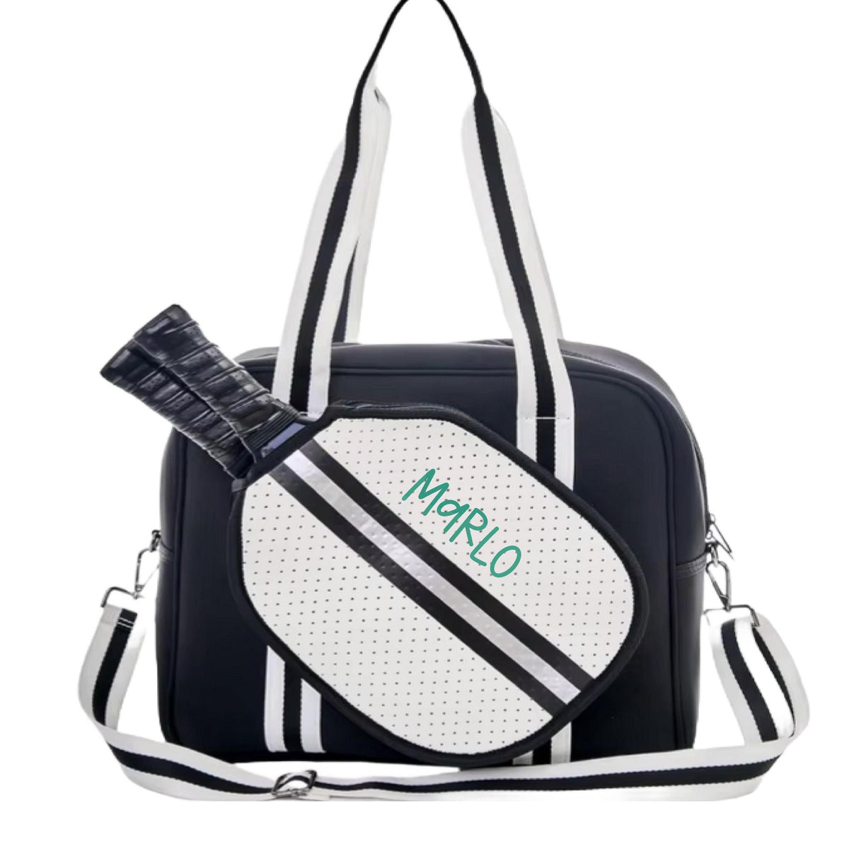 "Classy" Black and White Pickleball Bag (Free Personalization) | Pickleball Sports Bag | Medium Size Court Bag