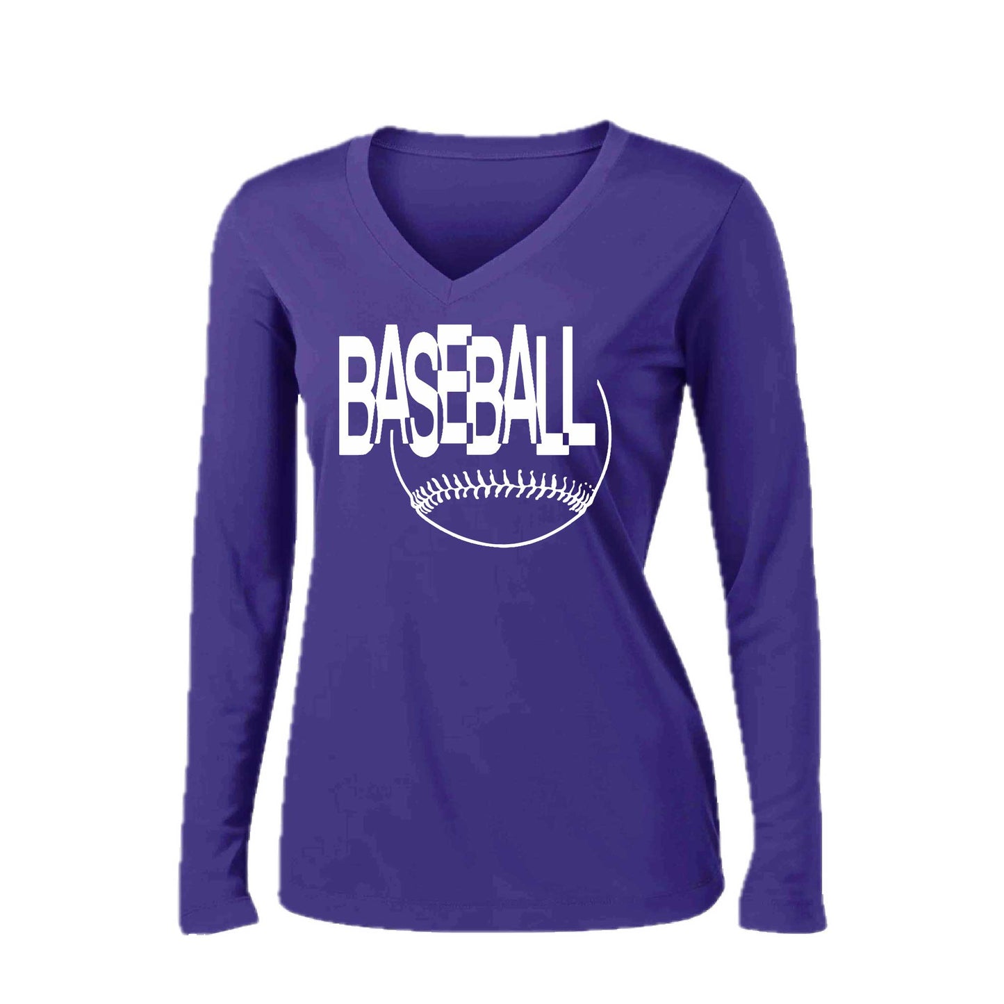 Clean Up | Women’s Long Sleeve V-Neck Baseball Performance T-Shirt | 100% Polyester