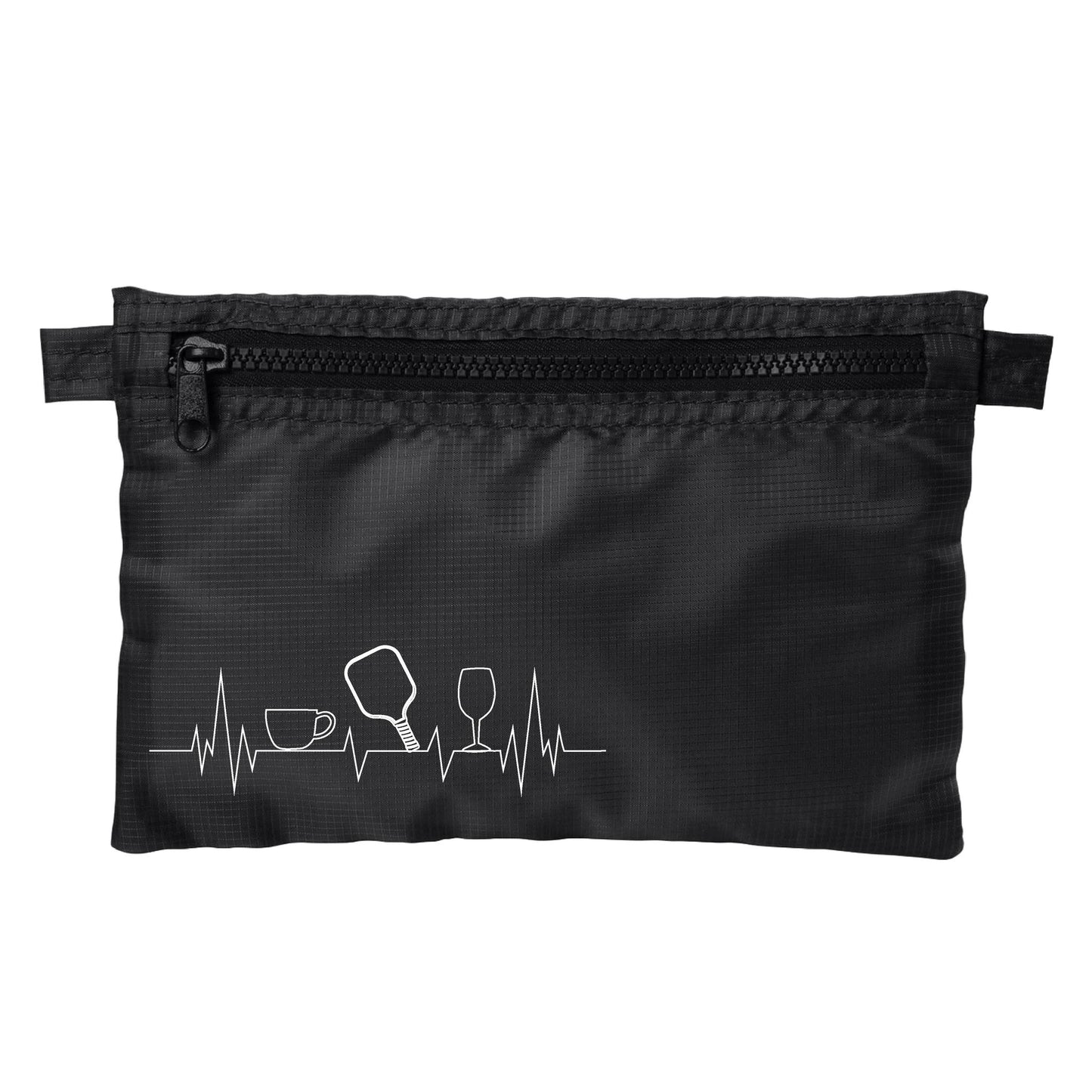 Coffee, Pickleball, Wine Heartbeat EKG | Pickleball Cosmetic Stash Pouch Bag | Small Size Court Stash Bag