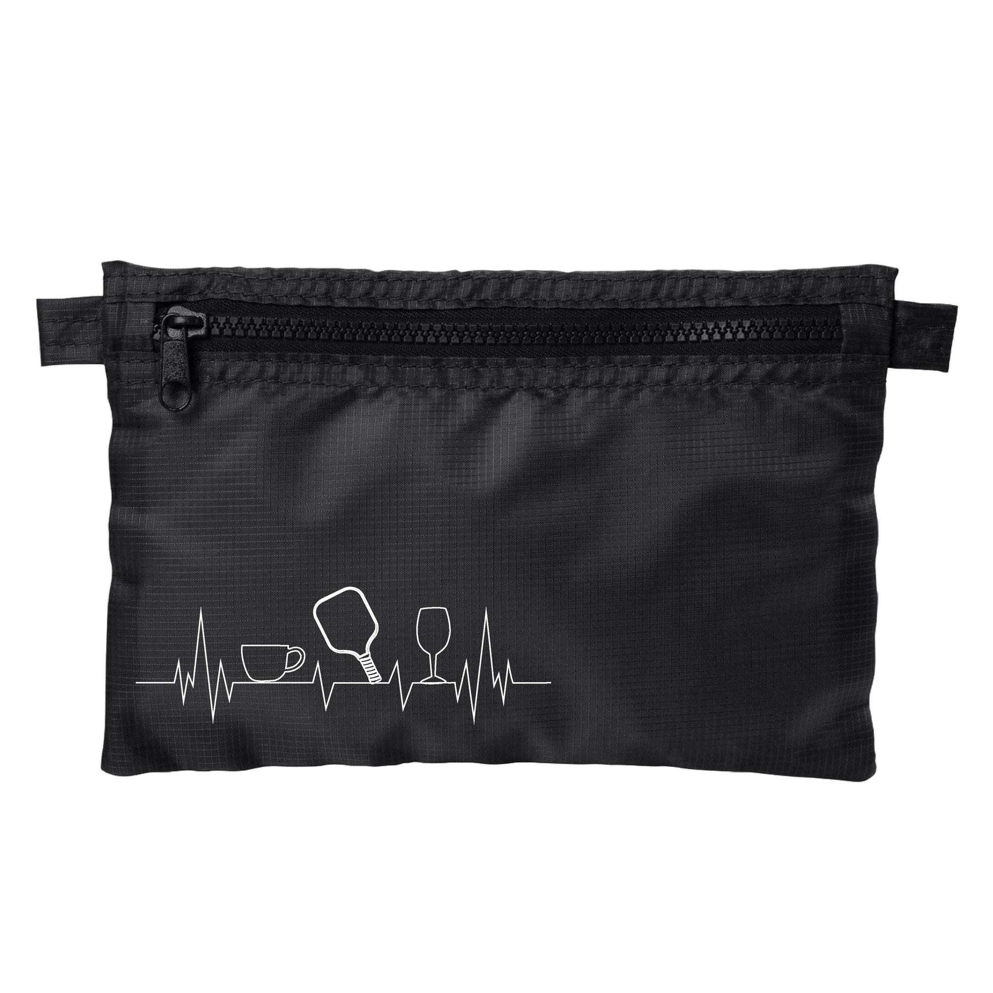Coffee, Pickleball, Wine Heartbeat EKG | Pickleball Cosmetic Stash Pouch Bag | Small Size Court Stash Bag