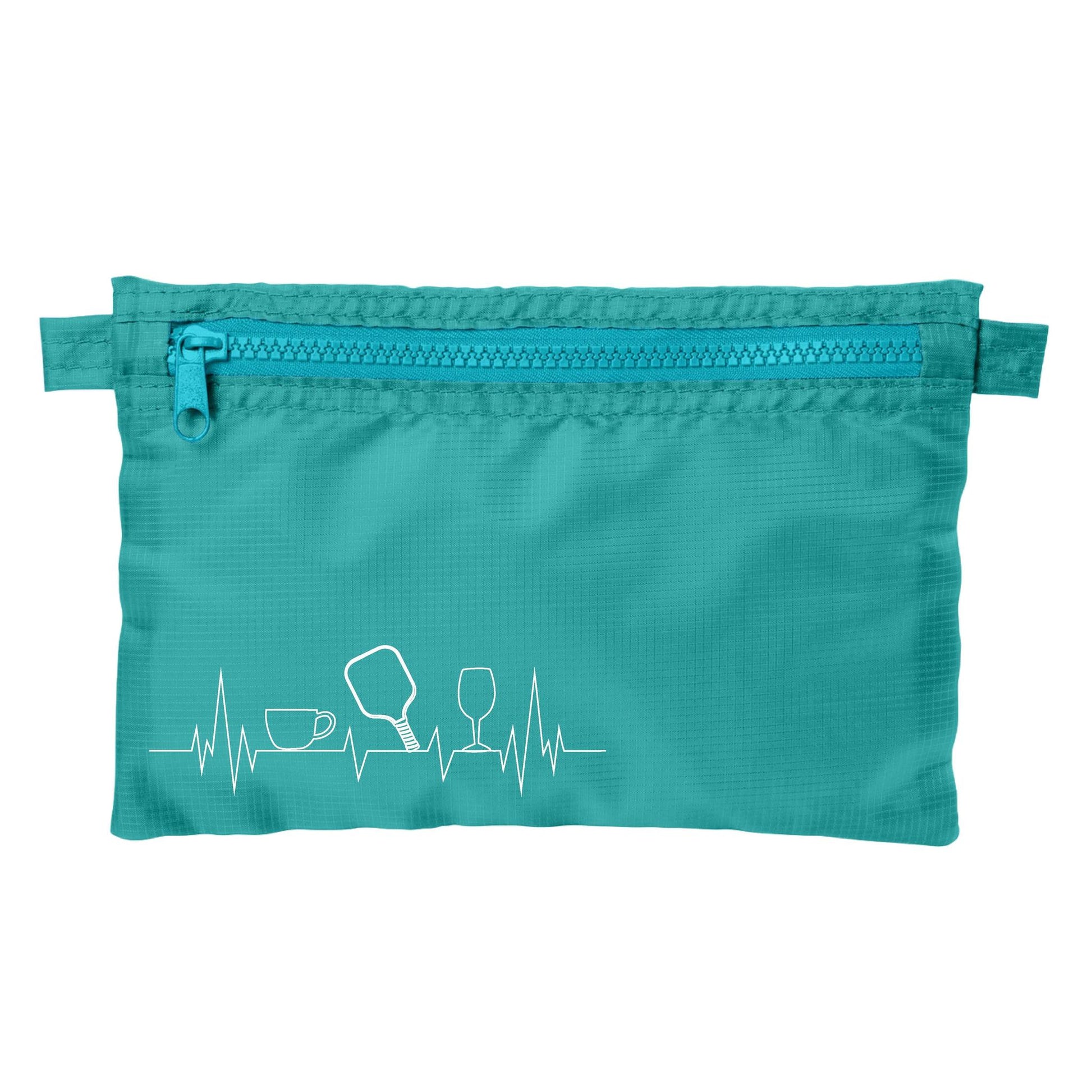Coffee, Pickleball, Wine Heartbeat EKG | Pickleball Cosmetic Stash Pouch Bag | Small Size Court Stash Bag