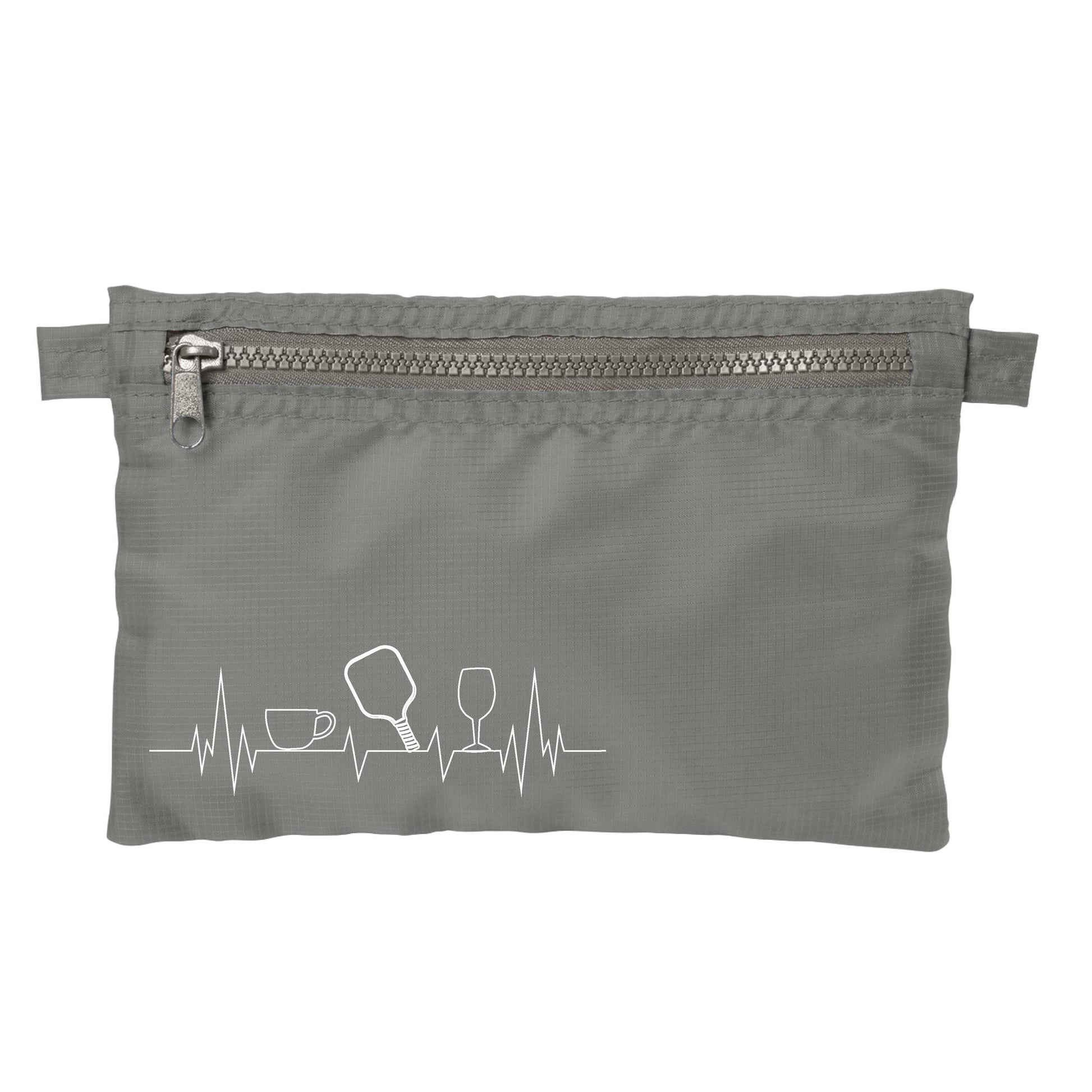 Coffee, Pickleball, Wine Heartbeat EKG | Pickleball Cosmetic Stash Pouch Bag | Small Size Court Stash Bag