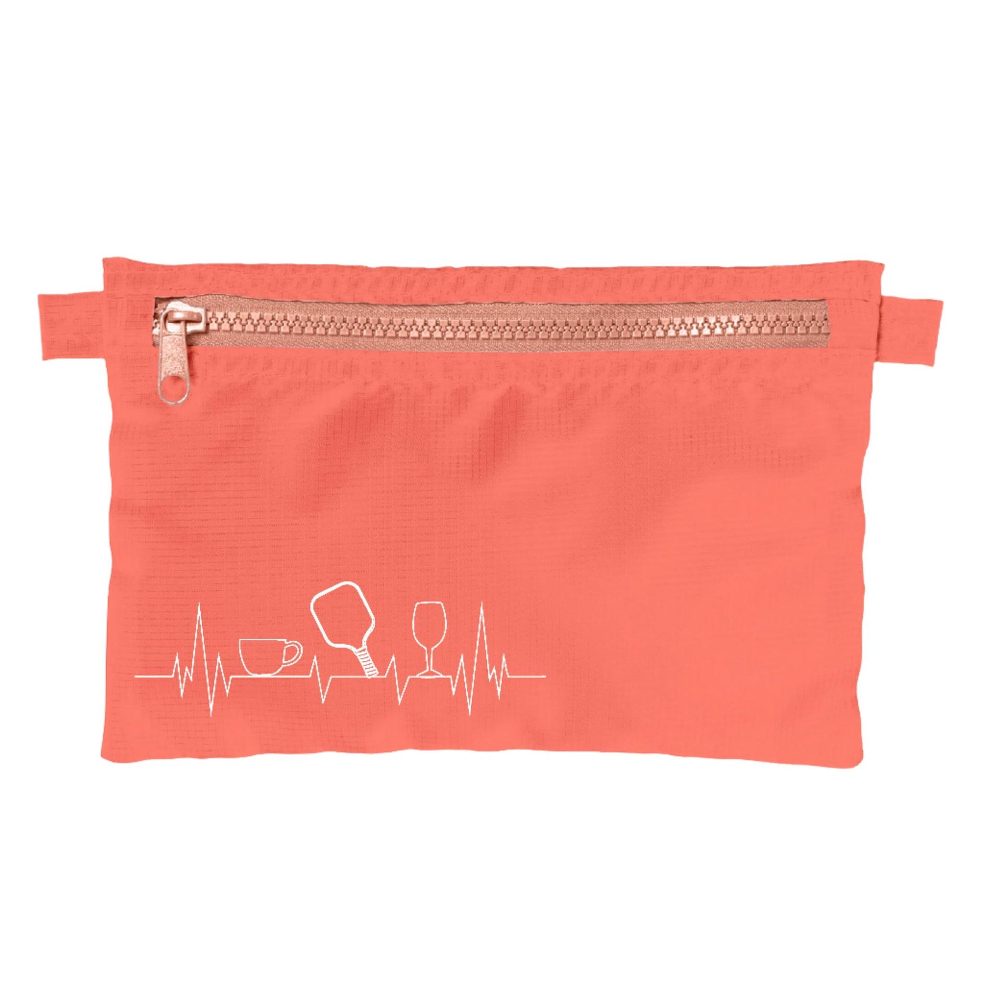 Coffee, Pickleball, Wine Heartbeat EKG | Pickleball Cosmetic Stash Pouch Bag | Small Size Court Stash Bag