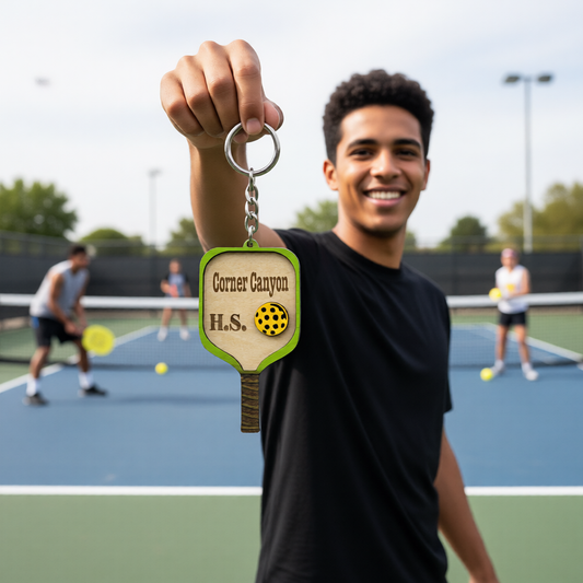 Set of 10 Corner Canyon Custom Pickleball Paddle Keychain, Personalized Balsa Wood Keychain