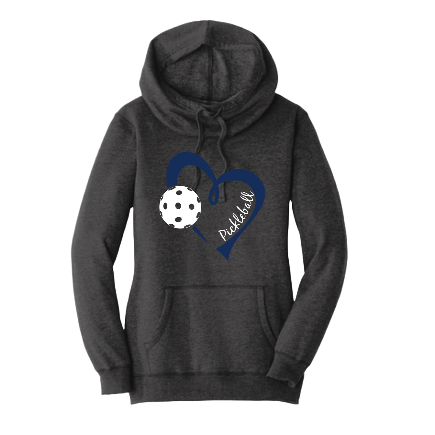 Pickleball Love (Navy) | Women’s Cowl-Neck Hoodie Pickleball Sweatshirt | 55% Cotton 45% Poly Fleece