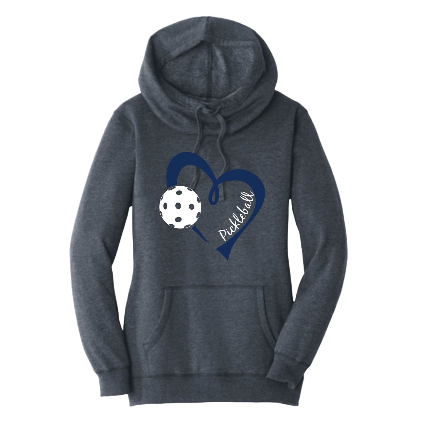 Pickleball Love (Navy) | Women’s Cowl-Neck Hoodie Pickleball Sweatshirt | 55% Cotton 45% Poly Fleece