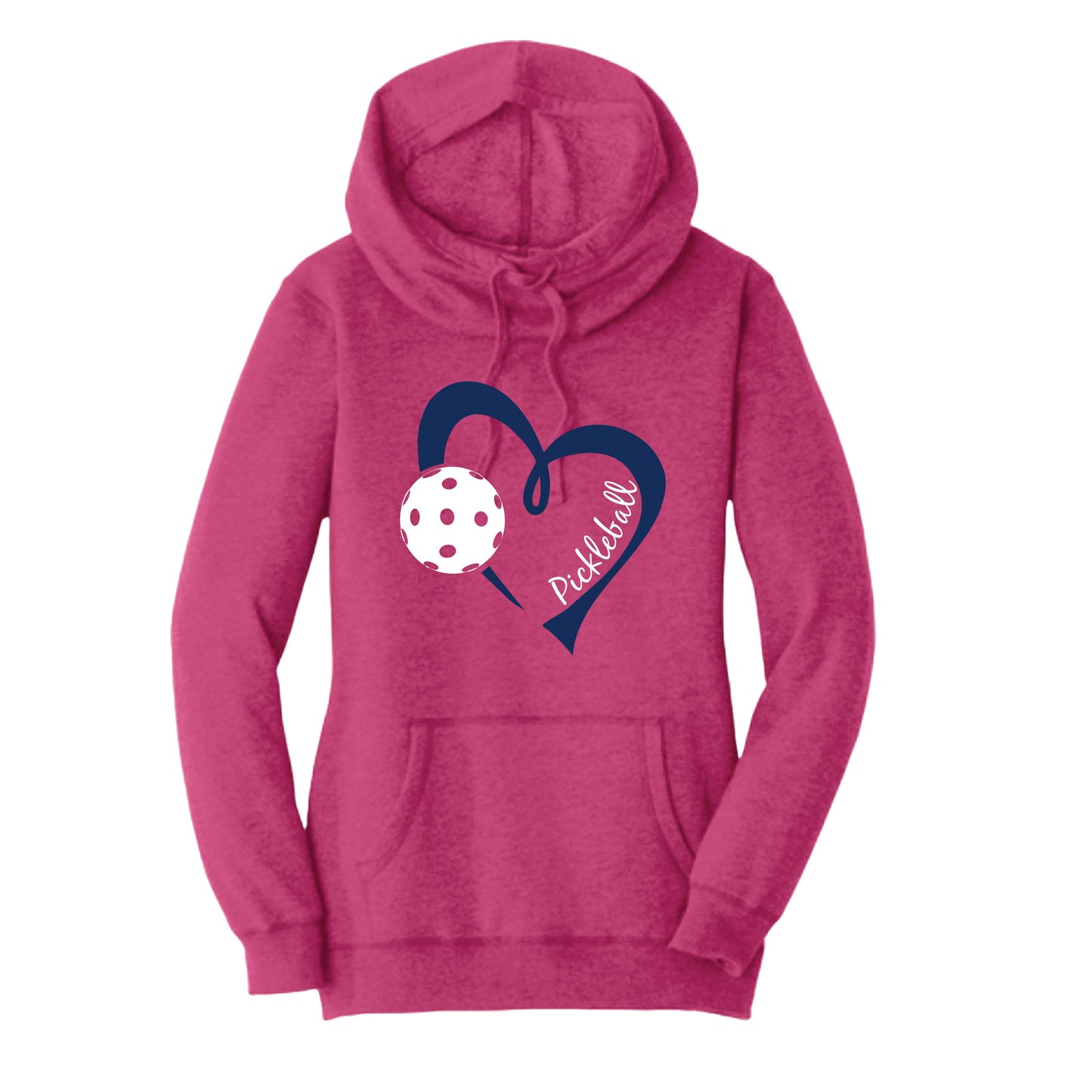 Pickleball Love (Navy) | Women’s Cowl-Neck Hoodie Pickleball Sweatshirt | 55% Cotton 45% Poly Fleece