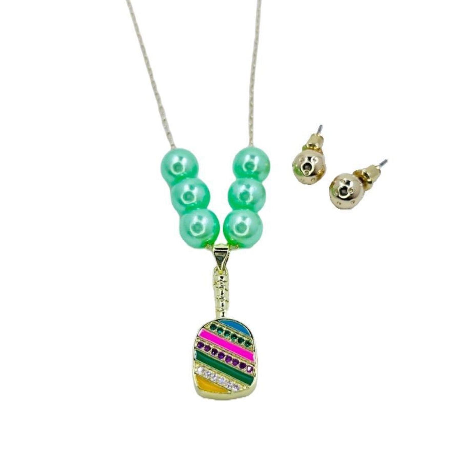Cubic Zirconia Pickleball Paddle Necklace And Earrings | Pickleball Jewelry | Fun Pickleball Gifts