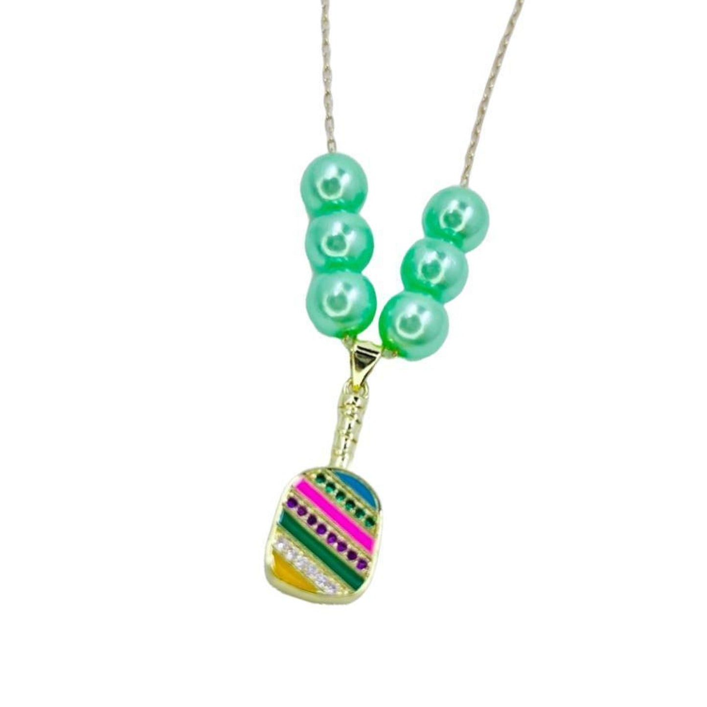 Cubic Zirconia Pickleball Paddle Necklace And Earrings | Pickleball Jewelry | Fun Pickleball Gifts