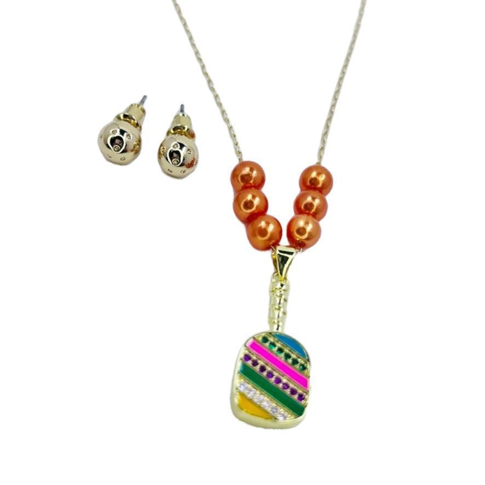 Cubic Zirconia Pickleball Paddle Necklace And Earrings | Pickleball Jewelry | Fun Pickleball Gifts