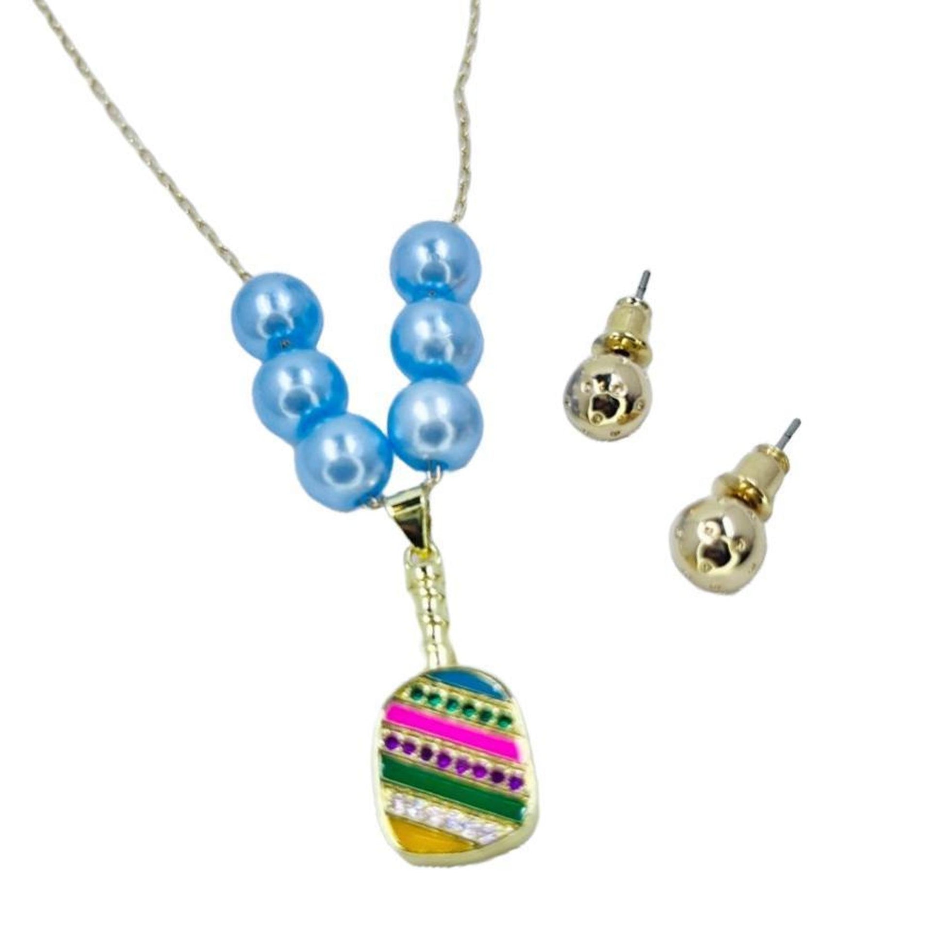 Cubic Zirconia Pickleball Paddle Necklace And Earrings | Pickleball Jewelry | Fun Pickleball Gifts