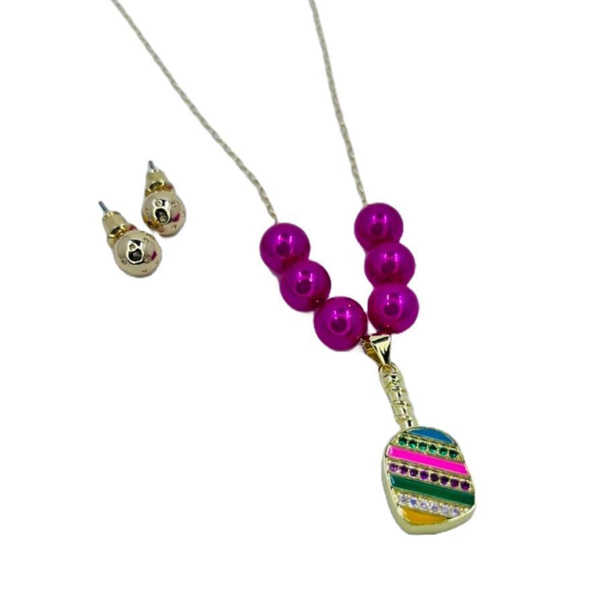 Cubic Zirconia Pickleball Paddle Necklace And Earrings | Pickleball Jewelry | Fun Pickleball Gifts