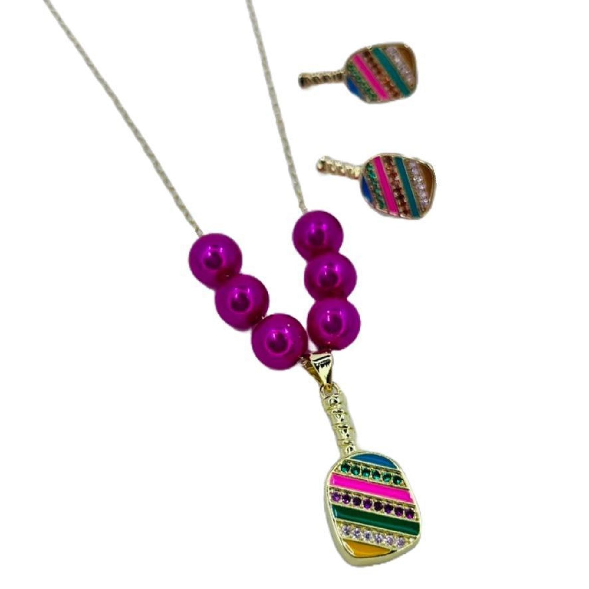 Cubic Zirconia Pickleball Paddle Necklace And Earrings | Pickleball Jewelry | Fun Pickleball Gifts