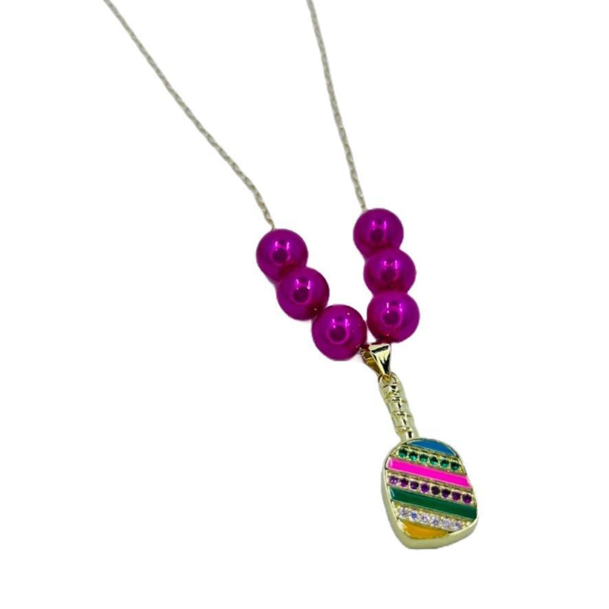 Cubic Zirconia Pickleball Paddle Necklace And Earrings | Pickleball Jewelry | Fun Pickleball Gifts