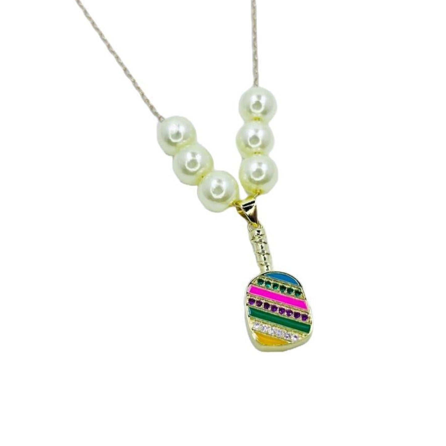 Cubic Zirconia Pickleball Paddle Necklace And Earrings | Pickleball Jewelry | Fun Pickleball Gifts