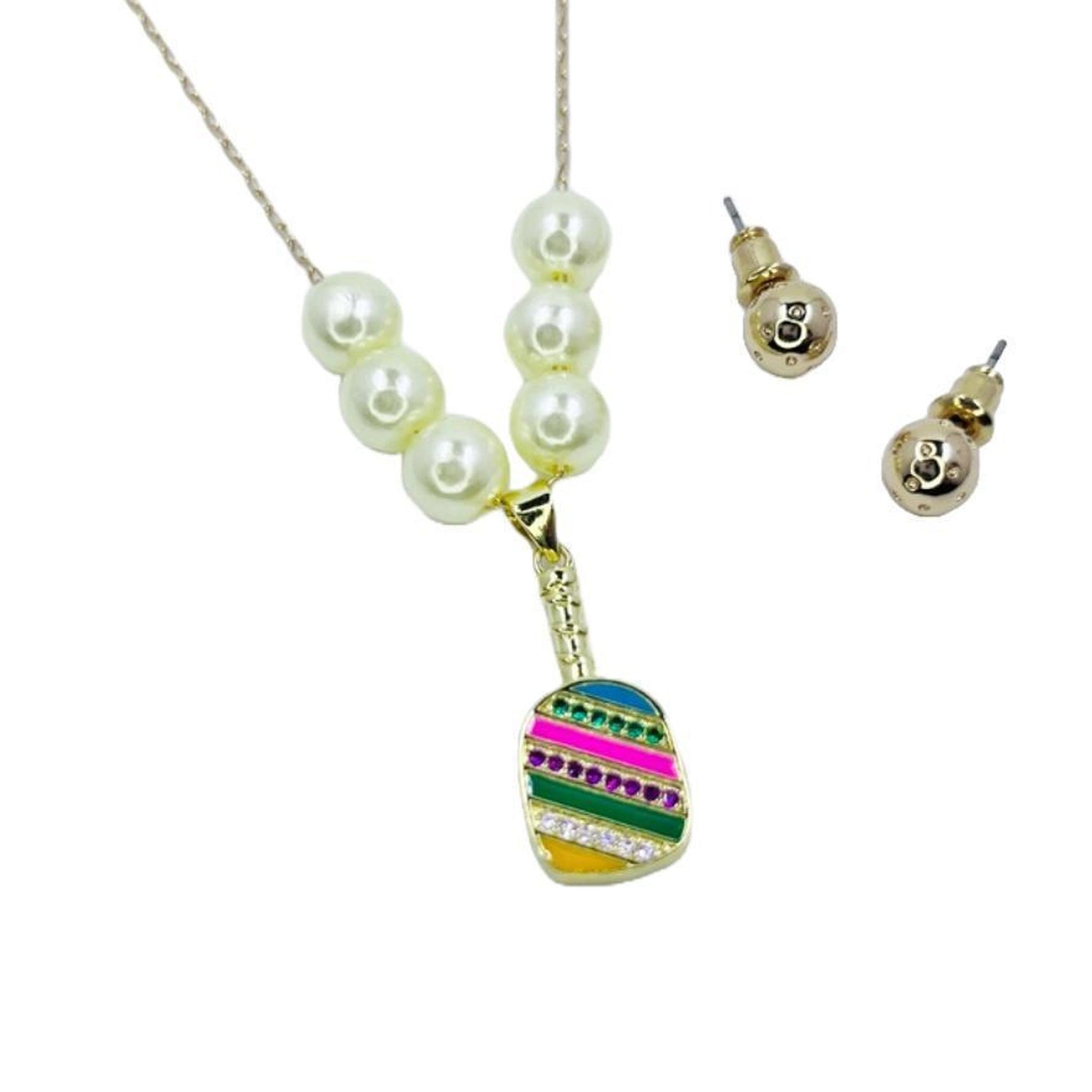 Cubic Zirconia Pickleball Paddle Necklace And Earrings | Pickleball Jewelry | Fun Pickleball Gifts