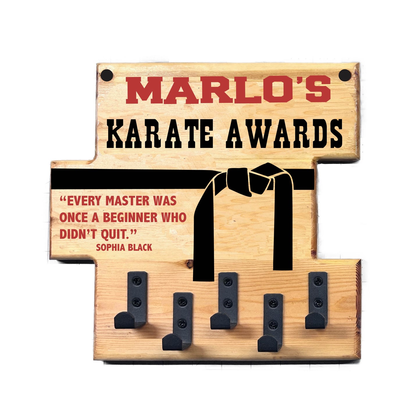 Custom Karate "Every Master Was Once a Beginner Who Didn't Quit" Trophy Display Rack | Sports Tournament Award Hanger