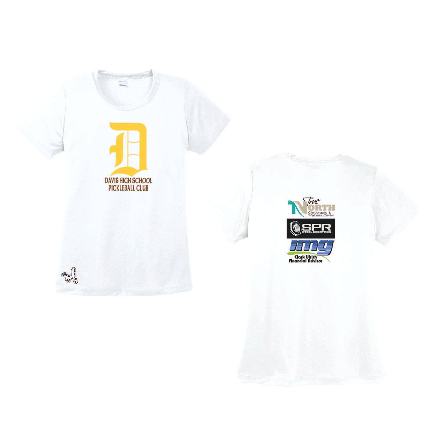 Davis High School Pickleball Club | Women's Short Sleeve White Crewneck T-Shirts | 100% Polyester