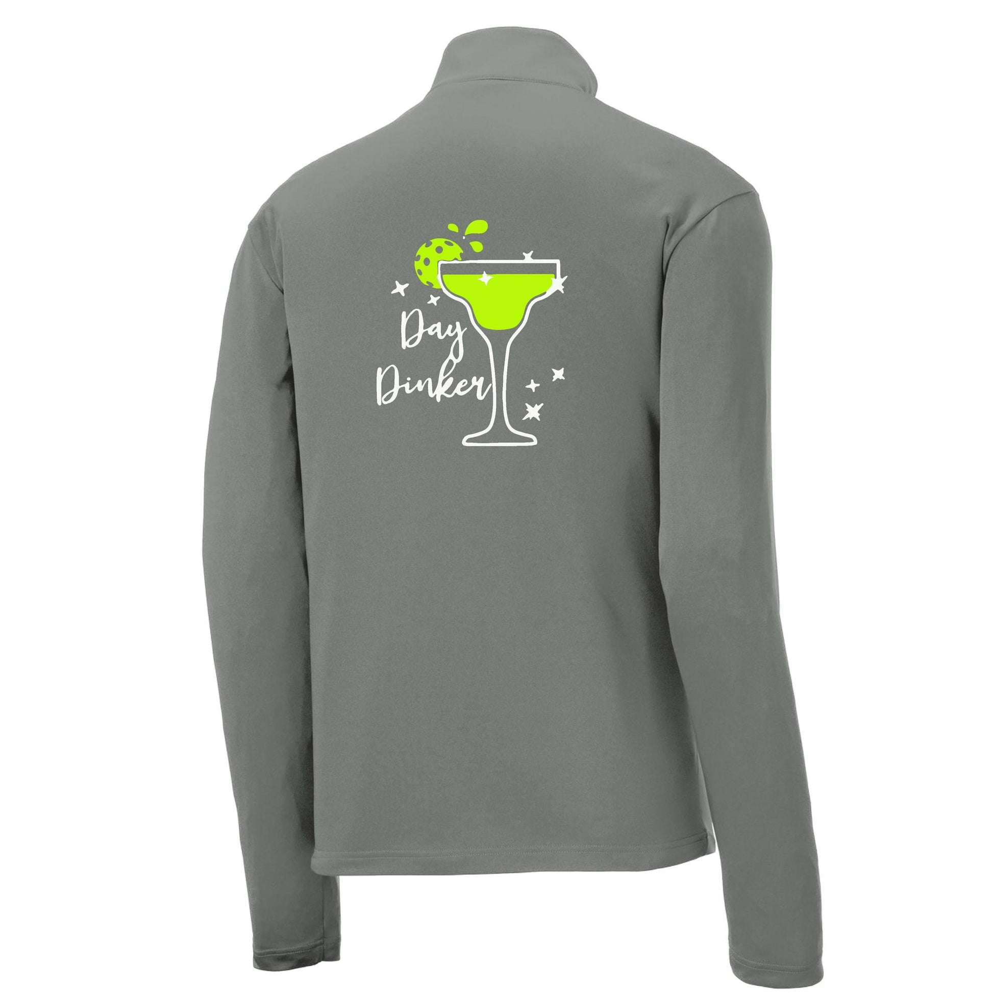 Day Dinker Pickleball Lime | Men's 1/4 Zip Long Sleeve Pullover Athletic Performance Shirt | 100% Polyester