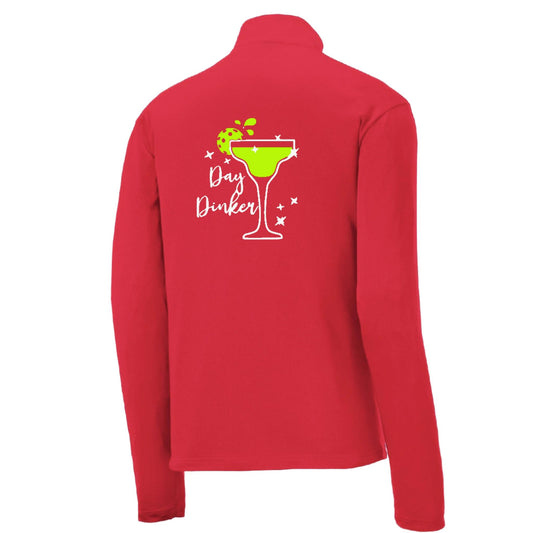 Day Dinker Pickleball Lime | Men's 1/4 Zip Long Sleeve Pullover Athletic Performance Shirt | 100% Polyester