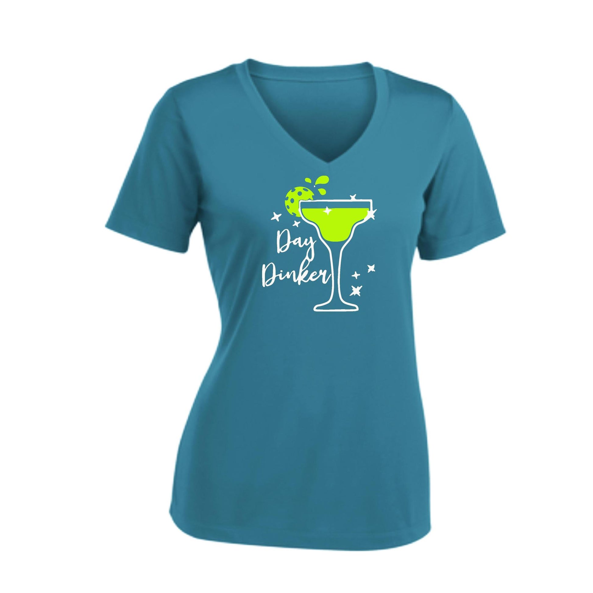 Day Dinker Pickleball Lime | Women's Short Sleeve V-Neck Pickleball Performance T-Shirts | 100% Polyester