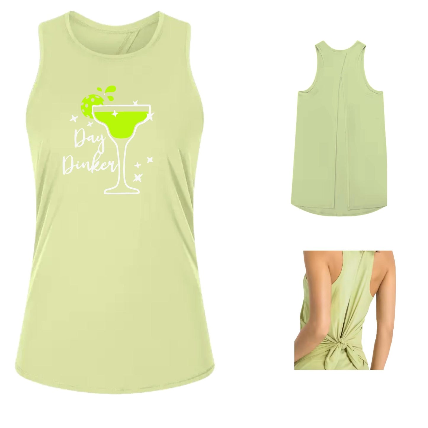 Day Dinker Pickleball Lime | Women's Split Back or Tied Back Pickleball Tank | 80/20 Nylon Spandex Mix