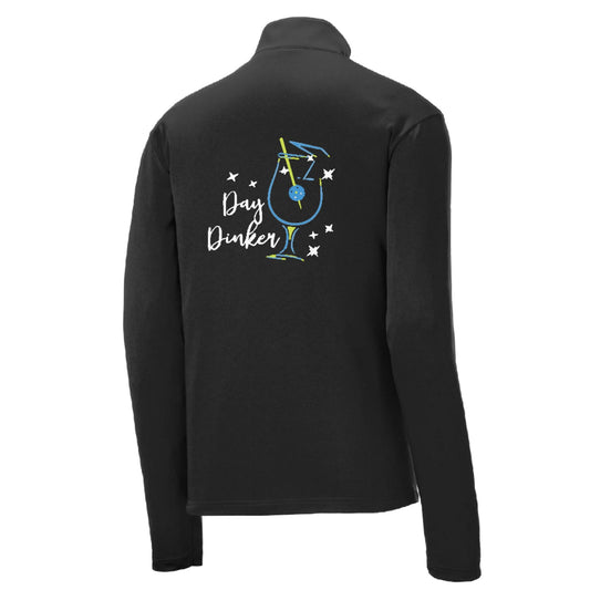 Day Dinker Pickleball Olive | Men's 1/4 Zip Long Sleeve Pullover Athletic Performance Shirt | 100% Polyester